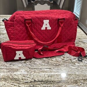Red Quilted Bag Set with Initial A